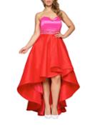 Plus Size Strapless Colorblock High-low Gown W/ Embellished Waist