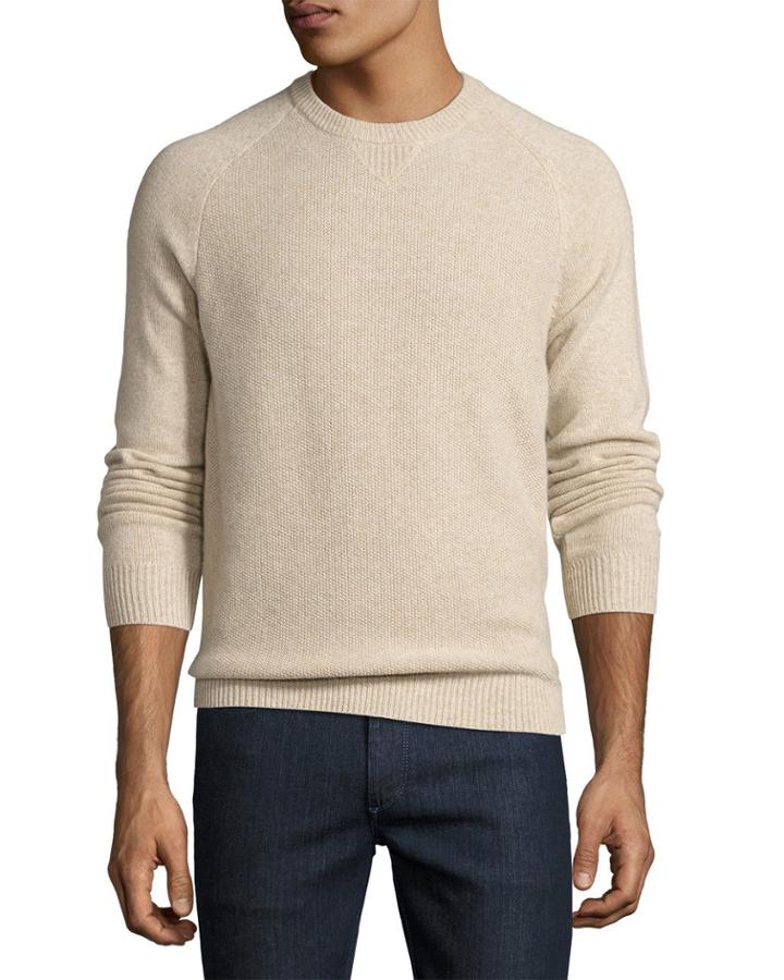 Tuck-stitch Cashmere Crewneck