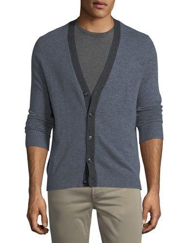 Contrast-trim Button-front Cardigan