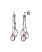 14k White Gold 3-chain Pearl Earrings