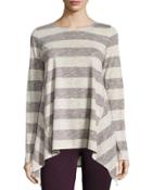 Striped Long-sleeve Trapeze Top, Wine/natural