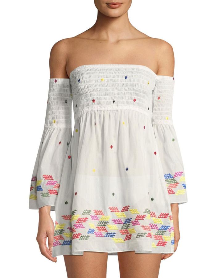 Milly Smocked Embroidered Coverup Dress