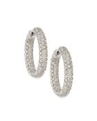 14k White Gold Pav&eacute; Diamond Hoop Earrings
