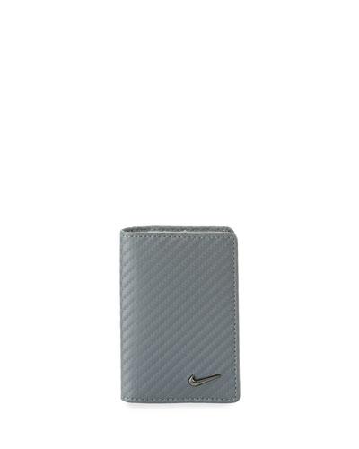 Woven Leather Bi-fold Card Case, Dark Gray