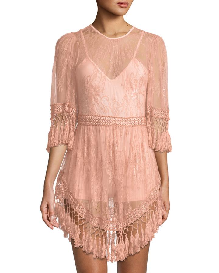 Lace Romper W/ Fringe Trim