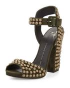 Studded Ankle-wrap Chunky-heel Sandal,