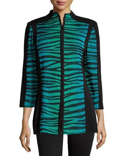 Alyse Zebra-print Zip Jacket, Black/jade/french Blue