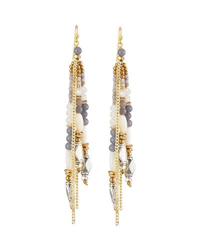 Beaded Tassel Fringe Earrings, Gray