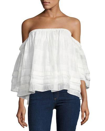 Tiered Gauze Off-the-shoulder Blouse