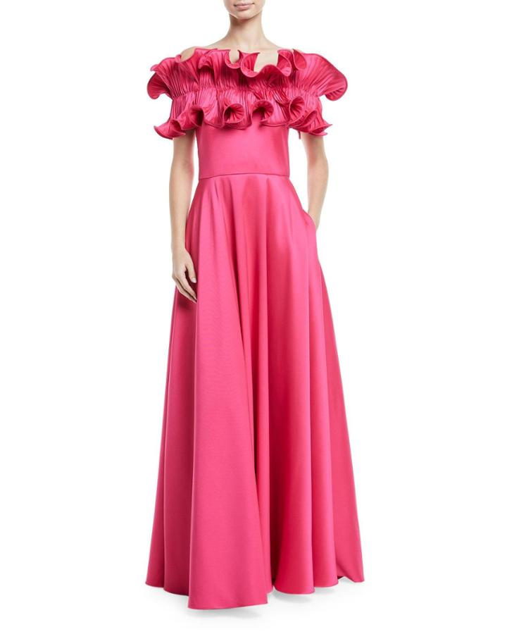 Off-the-shoulder Ruffle A-line Gown