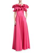 Off-the-shoulder Ruffle A-line Gown