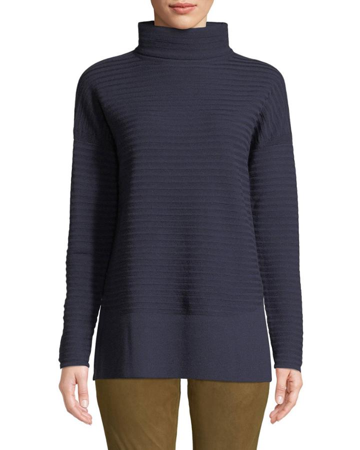Rib Effect Wool Turtleneck