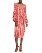 Santa Fe Striped Belted Balloon-cuffs Cotton-linen