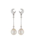 14k Crescent Moon, Diamond & Pearl Dangle Earrings