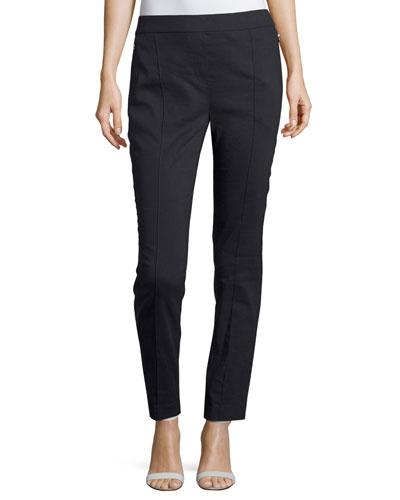 Arabella Stretch-linen Straight-leg Pants, Navy