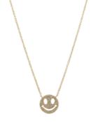 14k Gold Smiley-face Pave Diamond Pendant Necklace