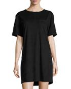 Faux-suede Boxy T-shirt Dress, Black