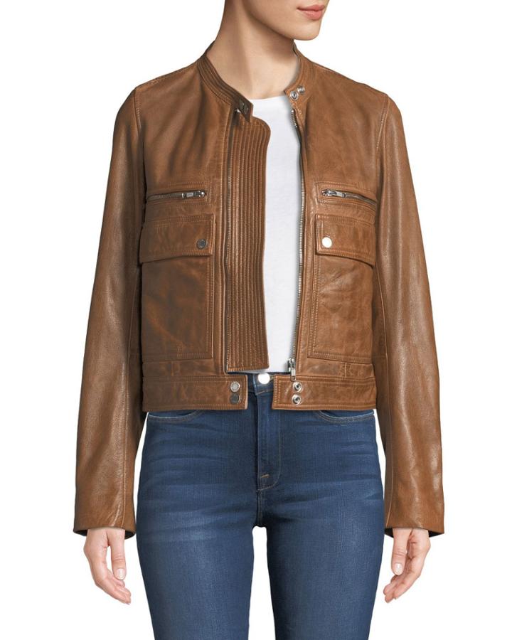 Love Zip-front Leather Aviator Jacket