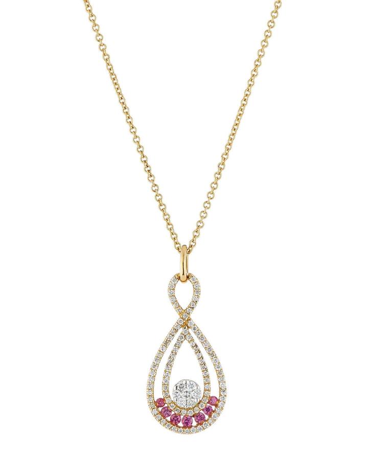 18k Diamond & Sapphire Teardrop Pendant Necklace