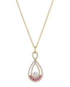 18k Diamond & Sapphire Teardrop Pendant Necklace