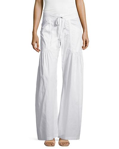 Willowy Wide-leg Drawstring Cargo Pants, White