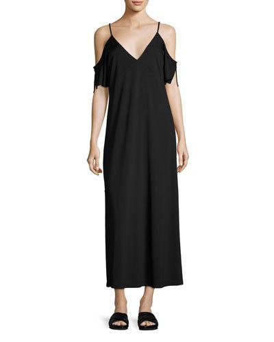 Luxe Ponte Cold-shoulder Maxi Dress, Black