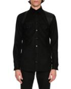 Wool Flannel Shirt With Leather Harness, Black