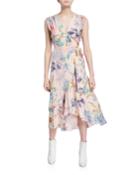 Santorini Floral High-low Sleeveless Silk Wrap Dress