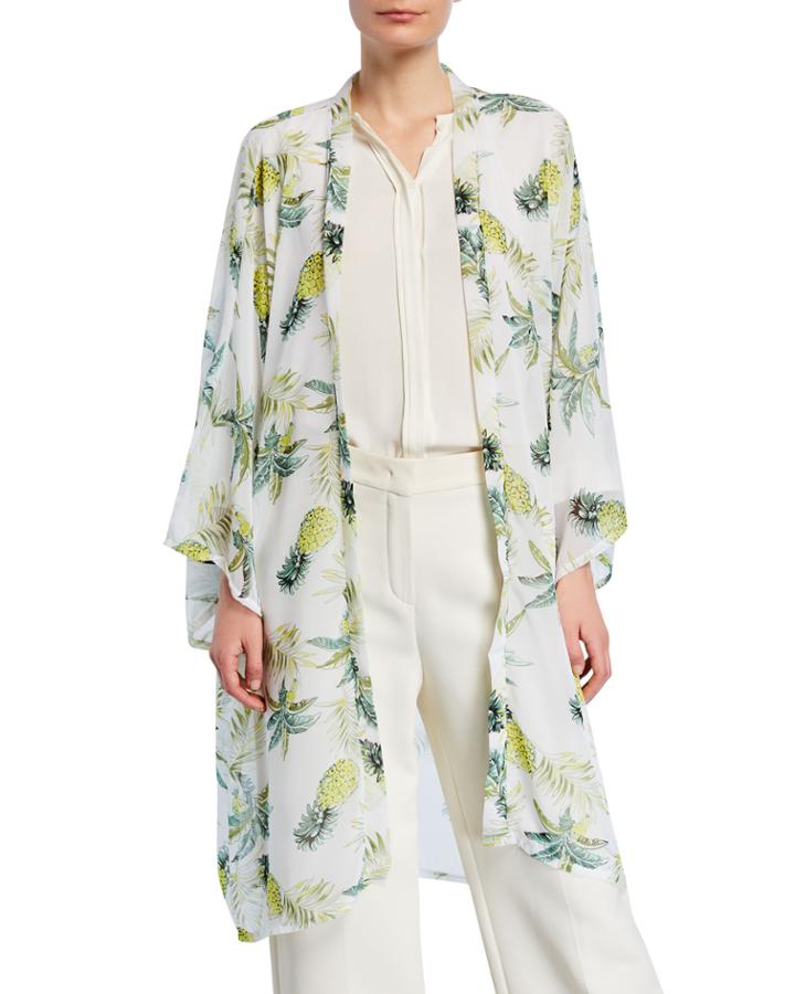 Pineapple Print Open-front Kimono