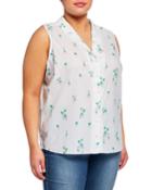 Sleeveless Button-down Palm Tree Blouse,