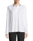 Monili-neck Long-sleeve Polo
