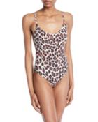 Delfina Scoop-neck Leopard-print One-piece