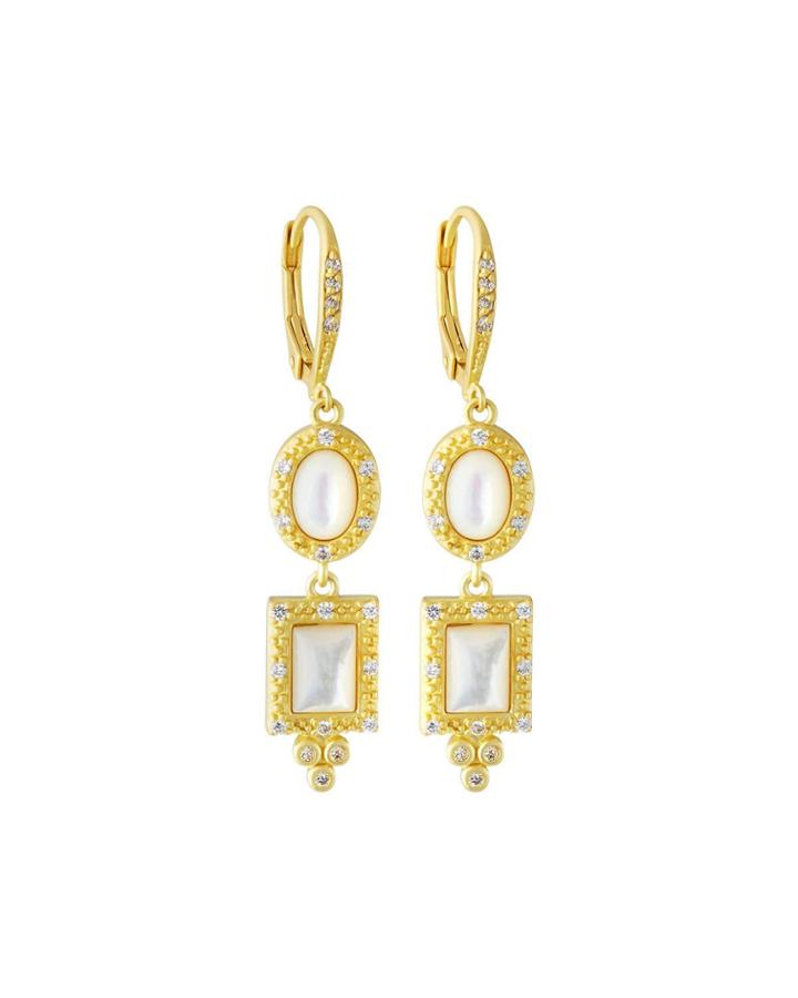 Harlequin Mother Of Pearl Double-drop Lever Back Earrings