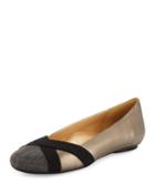 Leather Ballet Flats With Chain Cap-toe,