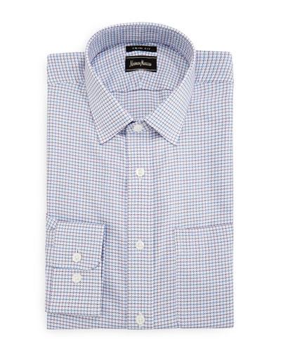 Trim-fit Regular-finish Square Pattern Dress Shirt, Red/blue