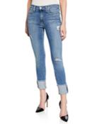 Distressed Skinny Cropped Cuff Frayed Jeans
