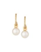Belpearl 14k Akoya Pearl & Pave Diamond Hoop Drop Earrings, Women's