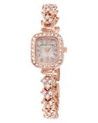20mm Crystalized Square Watch W/ Bracelet, Rose Gold