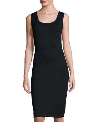 Signature Santana Knit Sleeveless Dress, Black