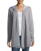Striped Hooded Open-front Wrap Cardigan