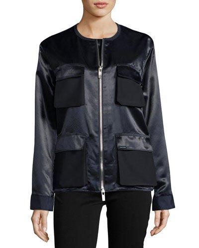 Double-zip Satin Utility Jacket, Navy