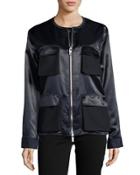 Double-zip Satin Utility Jacket, Navy