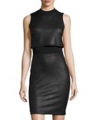 Faux-leather Sleeveless Popover Dress, Black