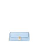Pebbled Flap Leather Clutch Bag, Fresh Blue