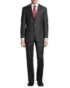 Lindsey Muted-plaid Two-piece Suit, Dark Gray