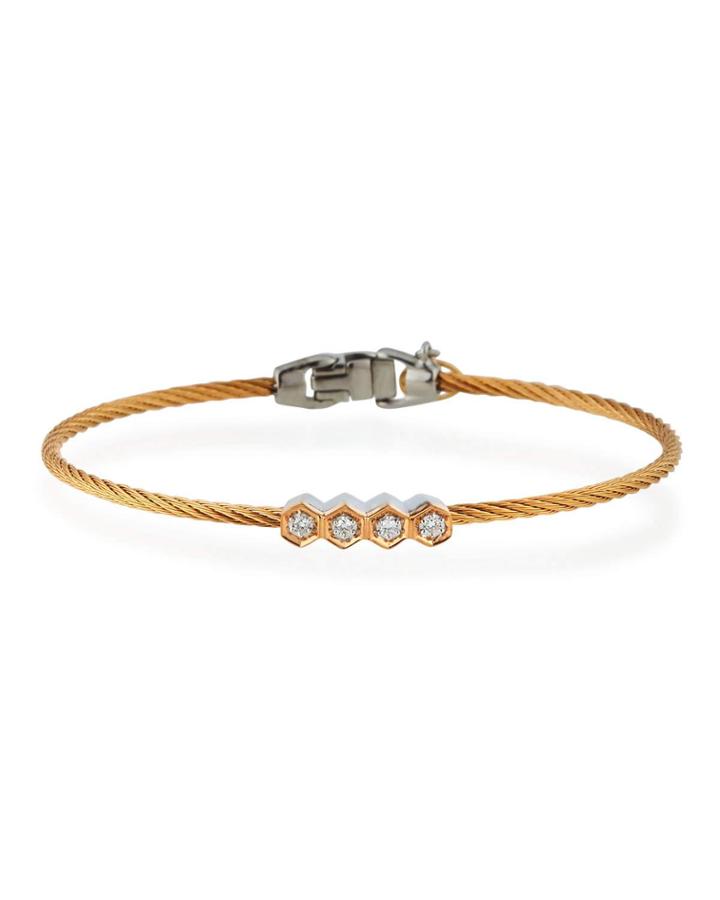 18k Rose Gold & Stainless Steel 4-diamond Cable Bracelet