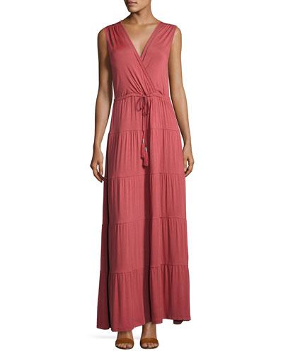 Faux-wrap Tiered Maxi Dress, Rust