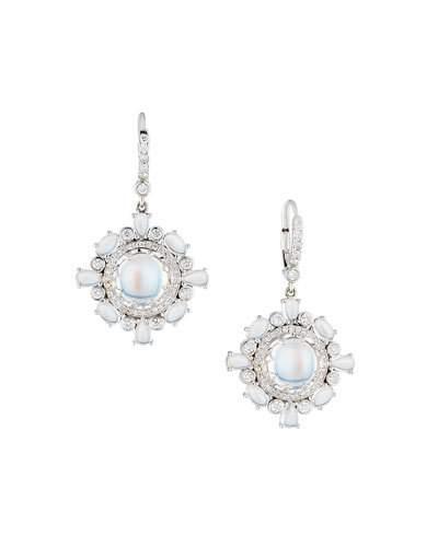 18k Round Diamond & Moonstone Drop Earrings