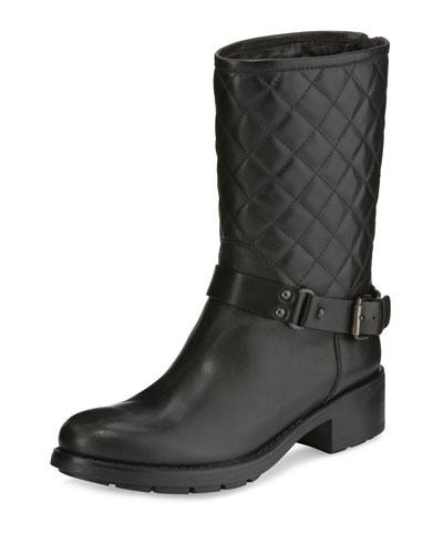 Sage Quilted Moto Bootie, Black