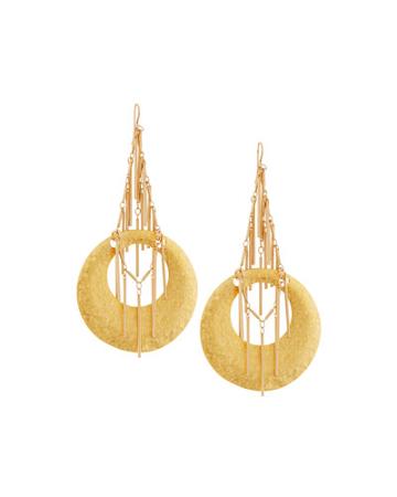 Hammered Golden Fringed Hoop Drop Earrings